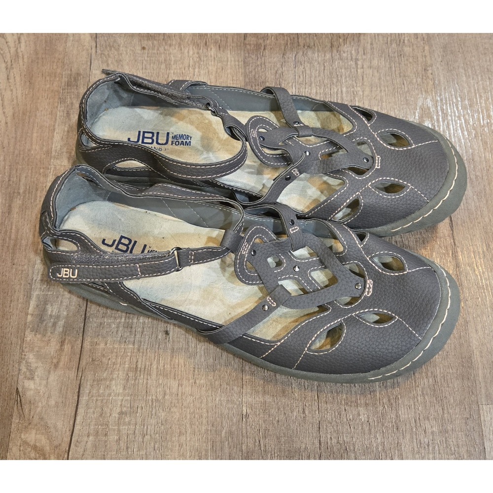 JBU by Jambu Womens Gray Sydney Flat Memory Foam Shoes Sandals Size 9